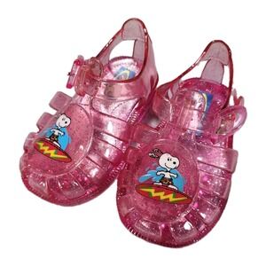 Vintage Snoopy Kids Girls 5/6 Jelly Sandal Water Shoes Pink Sparkles Peanuts‎
